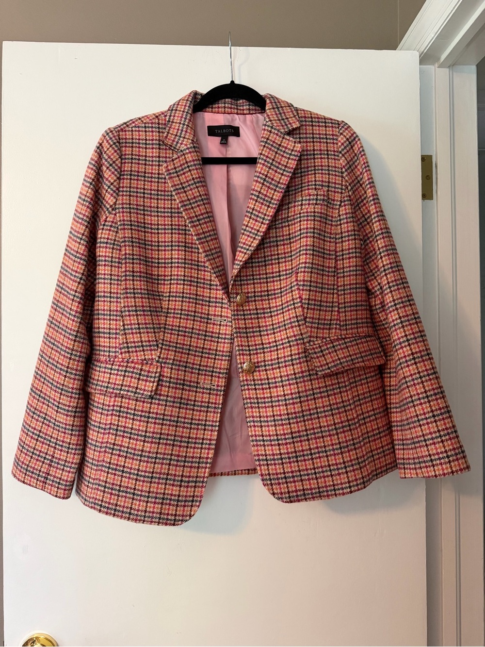 Talbots Classic Shetland Blazer Apple Plaid Wool Blend Size 12